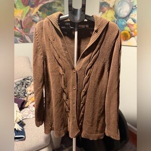 Long brown cotton blend sweater cardigan vintage XL